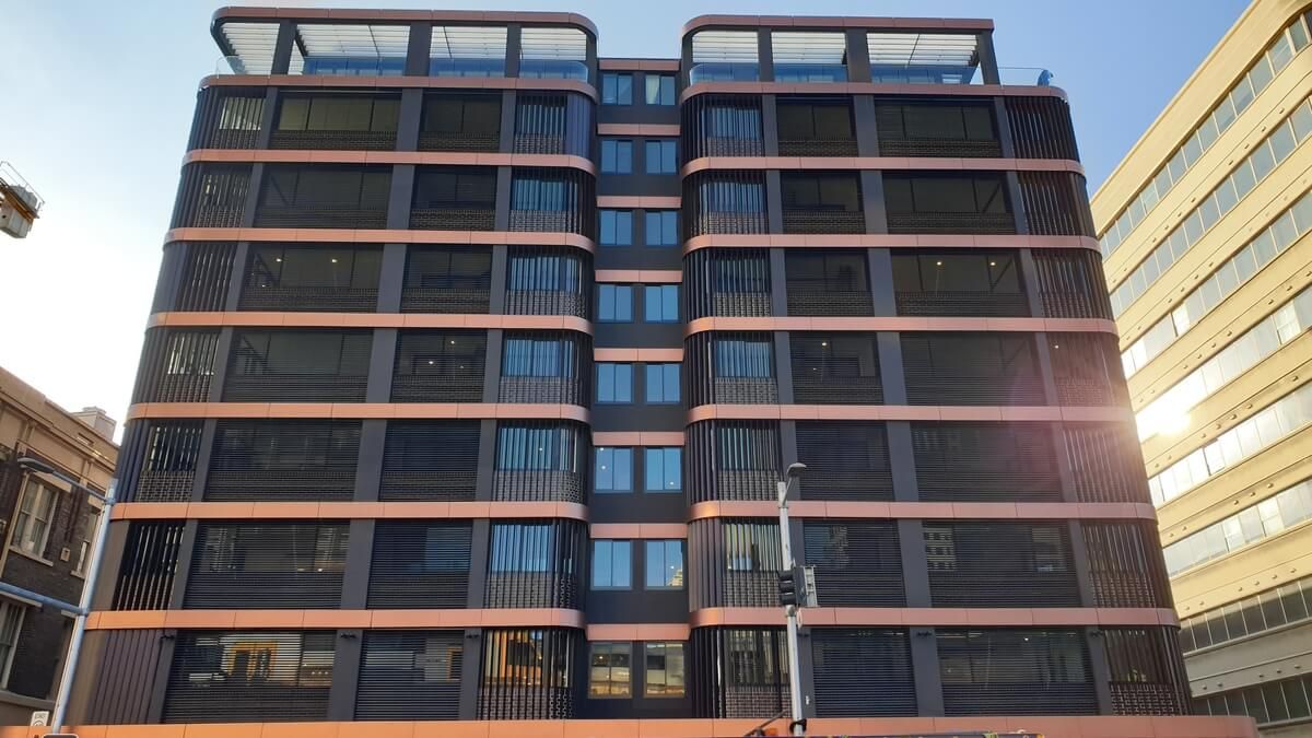 External shot of the external venetian blinds on Golf House