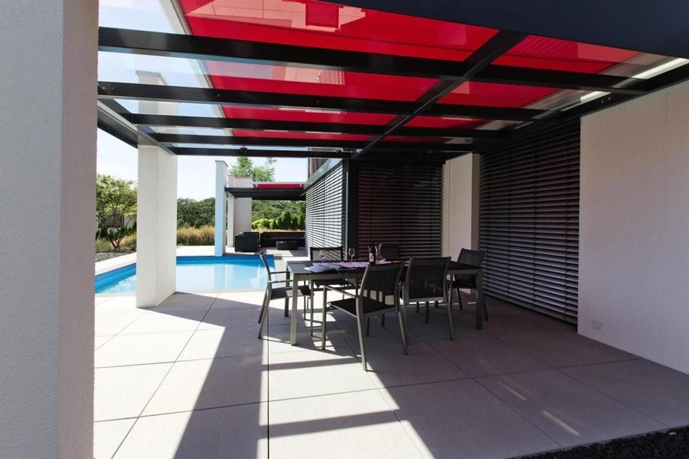 Perea P40 Pergola Awning shading an outdoor entertainment area