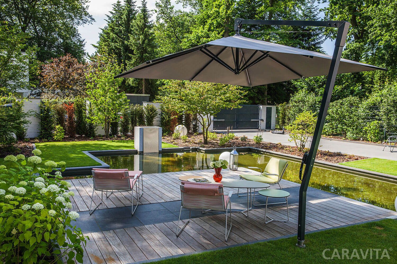 Amalfi umbrella shading a garden